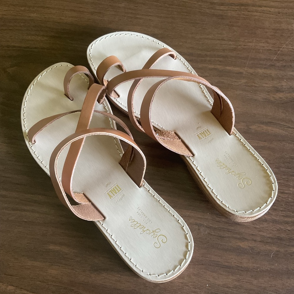 Seychelles Tan Leather Sandals Minimalist Slip-On